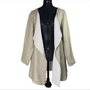 NWT FLAX 100% Linen P US 6-10 Reverse Encore Open Jacket Lagenlook Beige White